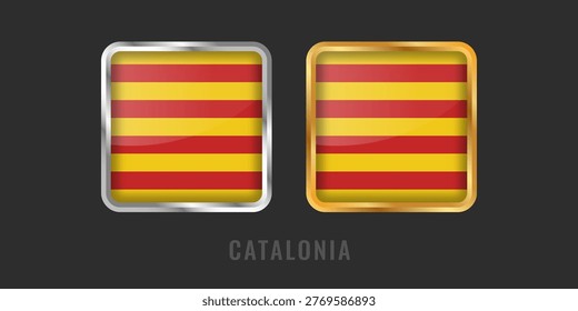 Elegant square gold and silver frames showcasing the Catalan Senyera flag. Suitable for regional marketing, cultural identity markers, and product origin stamps.