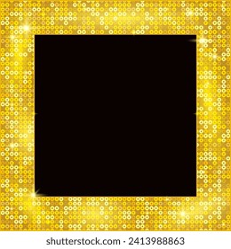 Elegant square golden sequins frame. Luxury decor for photo, banner, social media, card, product presentation, promotion