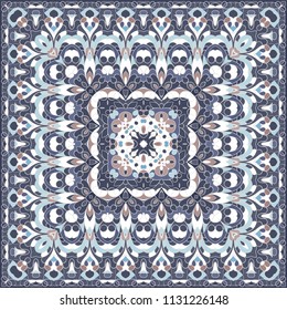 Elegant square light blue abstract pattern. Can be used to design pillows, scarves, neckerchief, bandanna, cushion.