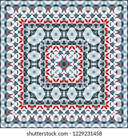 Elegant square light blue abstract pattern. Can be used to design pillows, scarves, neckerchief, bandanna, cushion.