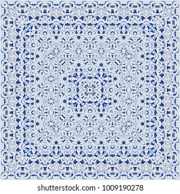 Elegant square light blue arabic pattern. Can be used to design pillows, scarves, neckerchief, bandanna, cushion.