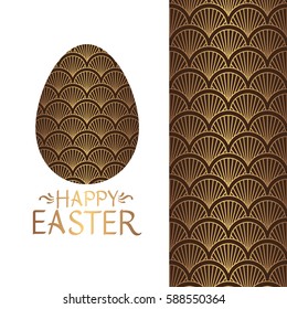 Elegant square pattern with Easter eggs in a chocolate and gold tones. Beautiful flyer for congratulation on Easter.