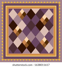 Elegant square pattern with geometric ornament. Print for bandana, handkerchief, napkin.
