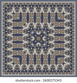 Elegant square pattern in gray beige brown blue for decoration.   Frame. Home  decor, interior design.