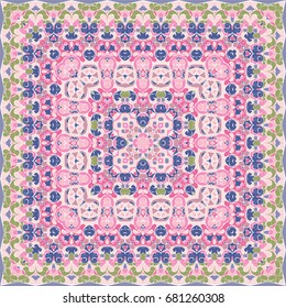 Elegant square pink abstract pattern. Can be used to design pillows, scarves, neckerchief, bandanna, cushion.