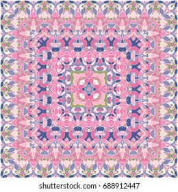 Elegant square pink abstract pattern. Can be used to design pillows, scarves, neckerchief, bandanna, cushion.