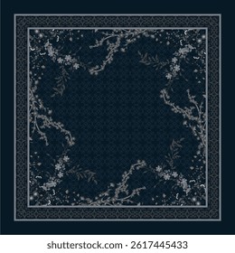 Elegant Square Scarf with Golden Floral Accents