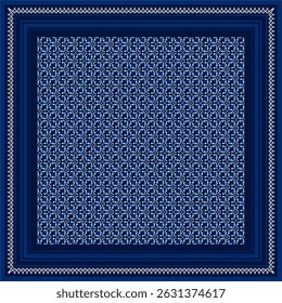 Elegant Square Scarf with Ornate Border and Geometric Pattern
This minimalist ethnic hijab scarf design features a geometric border with traditional patterns in an elegant maroon and gold color scheme