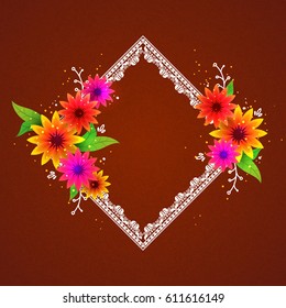 Elegant square shaped frame with colorful flowers decoration.