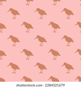 Elegant square tile decorated with a vibrant animal engraving. Seamless pattern with oystercatcher bird of coasts silhouette on tea rose (rose) background. Design for a cushion with an animal image.