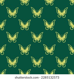 Elegant square tile decorated with a vibrant animal engraving. Seamless pattern with butterfly top view  on sacramento state green background. Design for a mug with an animal pattern.