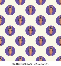 Elegant square tile decorated with a vibrant animal engraving. Seamless pattern with horse on pale brown background. Design for a set of posters with animal drawings.