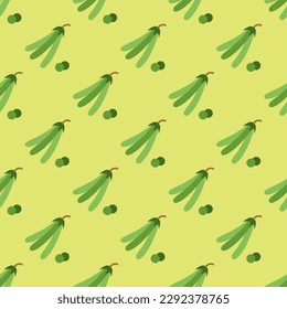 Elegant square tile with a playful food design. Seamless pattern with peas on sacramento state green background. Design for product packaging to make it memorable.
