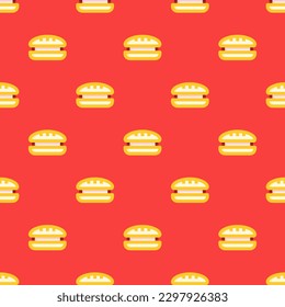 Elegant square tile with a playful food design. Seamless pattern with burger on carmine pink background. Design for websites to create a unique look and feel.