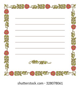 Elegant square vintage frame with roses and leaves elements. Vector decorative border