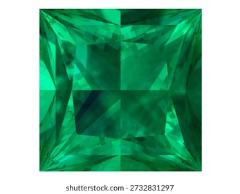 Elegante piedra preciosa esmeralda de corte cuadrado - Imagen de Alta resolución, una piedra preciosa esmeralda de corte cuadrado cautivadora con tonos verdes vibrantes y facetas intrincadas. Ideal para diseños de lujo y joyería.
