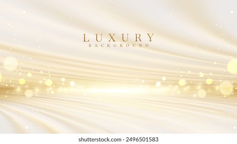 Elegant stage backdrop with golden lights shining from behind With bokeh decoration. Cream elegant background Suitable for product promotions and award ceremonies.