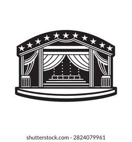 Elegant stage design with classical architectural style and starry backdrop