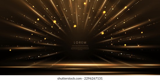 Elegant stage golden glowing with lighting effect sparkle on black background. Template premium award design. Vector illustration