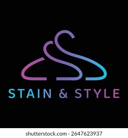 Elegant Stain and Style Logo Featuring a Unique Hanger Design with a Vibrant Purple to Blue Gradient Color Scheme