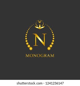 Elegant stamped stamp logo vector icon. The logo of the N-monogram of the linear shield. Vector business sign, identity for hotel, restaurant, jewelry, fashion.