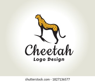 elegant stand hill cheetah, tiger, lion, panther, yellow cat art logo symbol design illustration