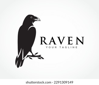 elegant stand raven bird logo symbol design template illustration inspiration