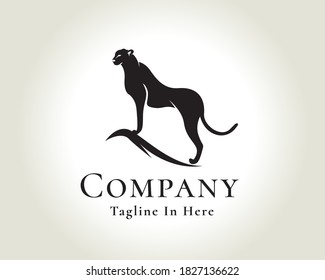 elegant stand silhouette black cat, lion, tiger, panther, cheetah logo symbol design illustration