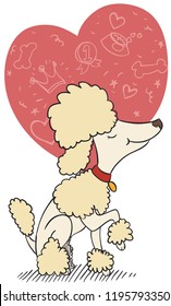 Elegant standard poodle that love the dogs contest with a big heart with doodles inside of it.