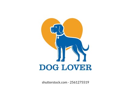 elegant standing dog and love icon logo, silhouette of lovely dog vector illustrations
