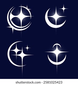 Elegant star and crescent moon symbols with glowing edges, blending celestial beauty with minimalistic design