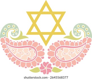 Elegante Estrela de David em Paisley Style. Clip-art Judaica vetorial