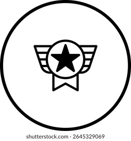 Elegante design de ícone de emblema de estrela com asas dentro de um círculo, moderno e minimalista