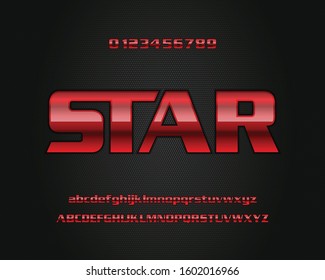 Elegant Star red colored metal strong bold 3d modern text style effect alphabet font set