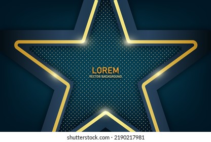 elegant star shape and golden lines with glitter light effect on dark luxury background