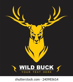 Elegant Staring Gold Buck, symbolizing the power, protection, dignity, etc. Suitable for team Mascot , community identity, product identity, illustration for apparel, clothing, book cover, etc