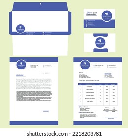 Elegant Stationery set for corporate office or company. Print ready vector template including envelope, letterhead, business card and invoice