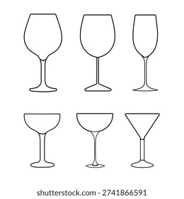 Elegant Stemware Silhouette Set Wine, Champagne and Cocktail Glasses