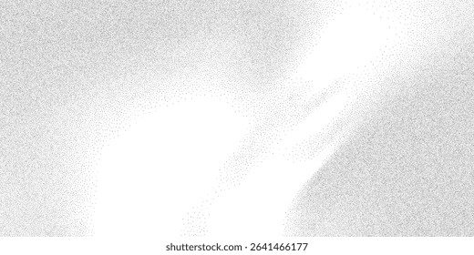 Elegant stippling wave with powdery texture and soft gradation. Grainy fade flowing into wavy curves, minimalist vector illustration combining dust, sand, and subtle ripple distortion for vintage