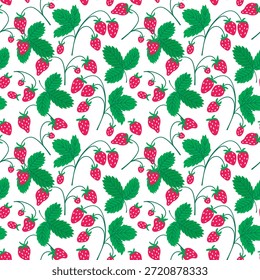 Elegante arbustos de morango padrão sem costura. Para papel de parede botânico, roupa de cama com tema de jardim e utensílios de cozinha ecológicos