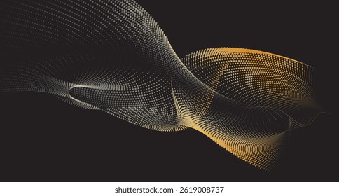 Elegant streams of golden particles gracefully flow across a deep black background, a mesmerizing motion and energy.