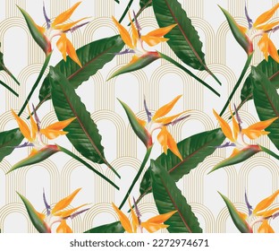 elegant strelitzia flower deco pattern vector