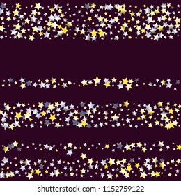 Elegant striped background. Stripes from random stars.  Isolated yellow blue white grey gradient stellar elements. Iridescent glitter festive  celebration vector  template for decorations