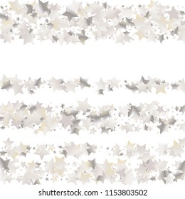 Elegant striped background. Stripes from random stars.  Isolated gradient stellar elements. Pearl nacre shine. Iridescent glitter festive celebration vector template for decoration