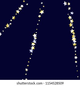 Elegant striped background. Stripes from random stars.  Isolated yellow blue white grey gradient celestial elements. Holiday celebration luminous glossy vector template for decorations