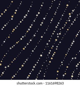 Elegant striped background. Stripes from random stars.  Isolated gradient stellar elements. Yellow pearl nacre shine. Holiday celebration luminous glossy vector template for decoration