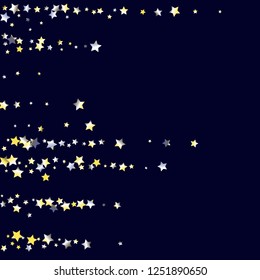 Elegant striped background. Stripes from random stars.  Isolated yellow blue white grey gradient stellar elements. Holiday celebration luminous glossy vector template for decorations