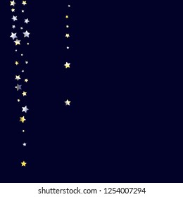 Elegant striped background. Stripes from random stars.  Isolated yellow blue white grey gradient stellar elements. Holiday celebration luminous glossy vector template for decorations