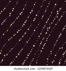 Elegant striped background. Stripes from random stars.  Isolated gradient celestial elements. Yellow pearl nacre shine. Holiday celebration luminous glossy vector template for decoration