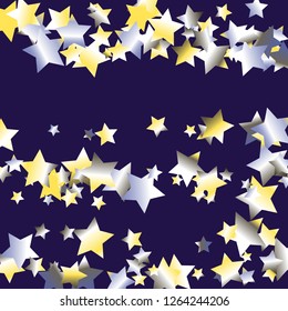 Elegant striped background. Stripes from random stars.  Isolated yellow blue white grey gradient celestial elements. Iridescent glitter festive  celebration vector  template for decorations